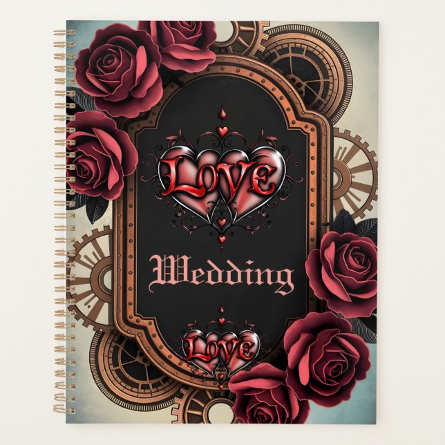 Agenda Moldura Steampunk com Rosas vermelhas e engrenagen (Frente)