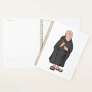 Agenda Monge segurando cruz em roupa medieval religiosa
