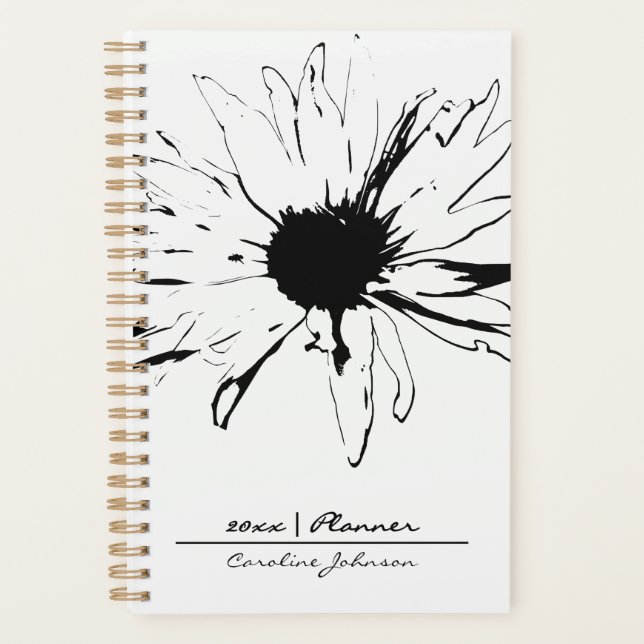 Agenda Monochrome Black and White Daisy Sketch 2026 (Frente)
