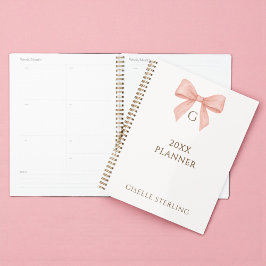Agenda Monogram Blush Pink Bow Watercolor