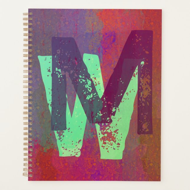 Agenda Monogram Initials Grunge Funky Purple Green Art (Frente)