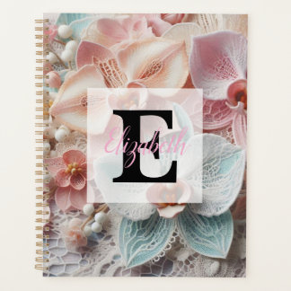 Agenda Monogram lace floral pink pastel orchid flowers 