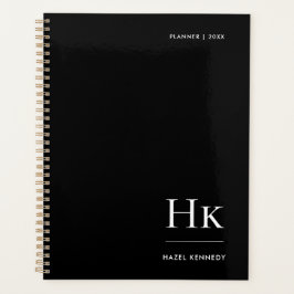 Agenda Monogram Simple Elegant Black Personalized Name