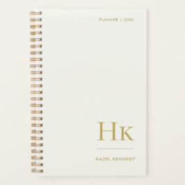Agenda Monogram Simple Elegant Ivory Gold Personalized
