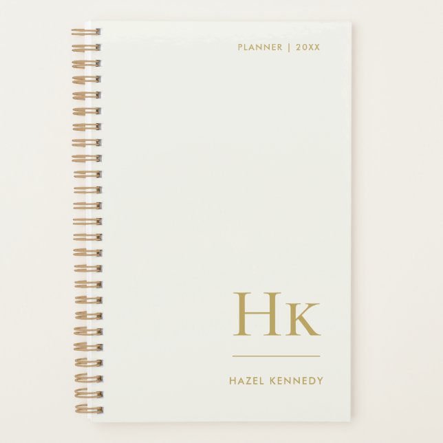 Agenda Monogram Simple Elegant Ivory Gold Personalized (Frente)