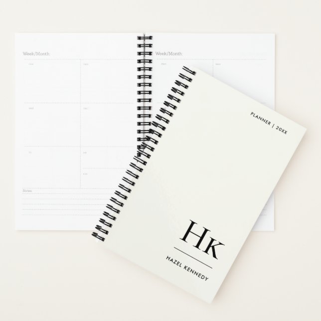 Agenda Monogram Simple Elegant Minimal Ivory Personalized (Exibição)