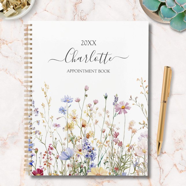 Agenda Monogram Watercolor Rustic Pretty Wildflower Field (In situ)