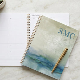 Agenda Monograma Abstrato em Aquarela Azul