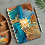 Agenda Monograma agate aquarela turquesa laranja<br><div class="desc">Um quadrado de folha de ouro esparso, falso, com um monograma de tipografia de script sobrepõe um rico, veado dourado, azul turquesa, e cor de água agata amarela alaranjada neste gráfico, elegante, de tendências, nome personalizado planejador anual. Personalize com a sua inicial. Este planejador é fornecido em 2 tamanhos: pequeno...</div>
