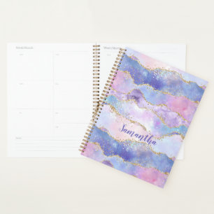 Agenda Monograma Agate Glitter Trendy Blue Pink