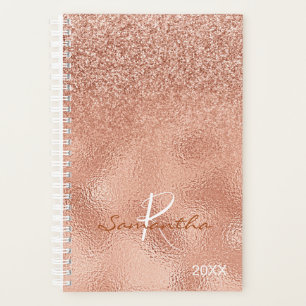 Agenda Monograma Anual de Folha de Ombre Dourada rosa