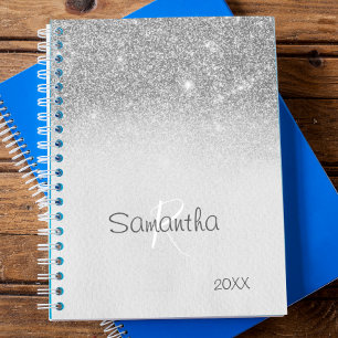 Agenda Monograma Anual do Glitter de Prata