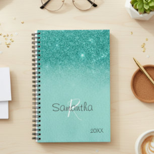Agenda Monograma Anual do Ovo de Robin Azul Glitter