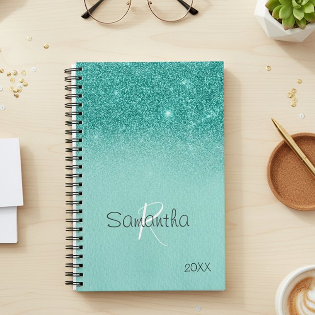 Agenda Monograma Anual do Ovo de Robin Azul Glitter (Criador carregado)