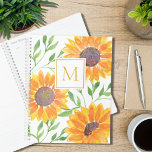 Agenda Monograma Aquarela Girassóis<br><div class="desc">Este planificador floral é decorado com girassóis amarelados e folhagem verde. Personalize com seu monograma. Para editar ainda mais, use a Ferramenta Design para alterar a fonte, o tamanho da fonte ou a cor. Porque nós criamos a nossa trabalho de arte, você não encontrará esta imagem exata de outros designers....</div>