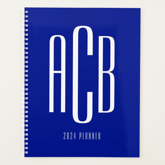 Agenda Monograma Azul Real Simples de Três Letras (Frente)