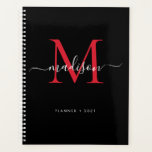 Agenda Monograma Black Burgundy Girly Script Name 2021<br><div class="desc">Modern Monograma Black Burgundy Red Maroon Girly Elegant Na moda Script Name 2021 Planner</div>