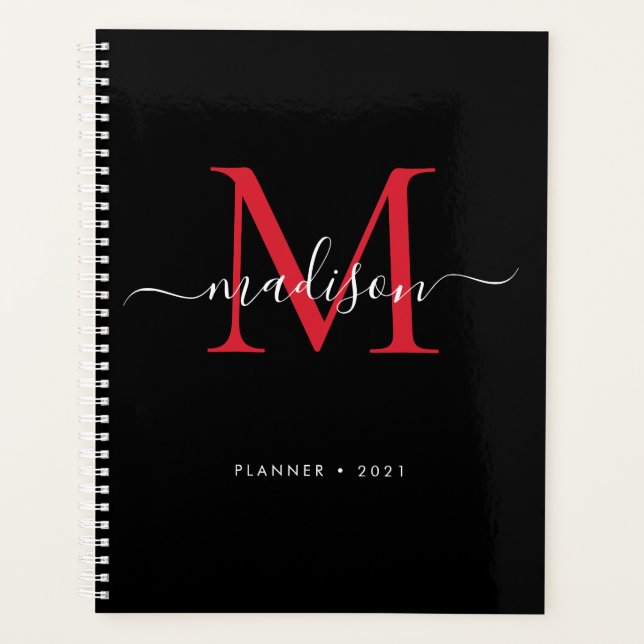 Agenda Monograma Black Burgundy Girly Script Name 2021 (Frente)