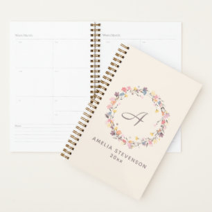 Agenda Monograma bonito Pastel Floral Wreath Personalizad