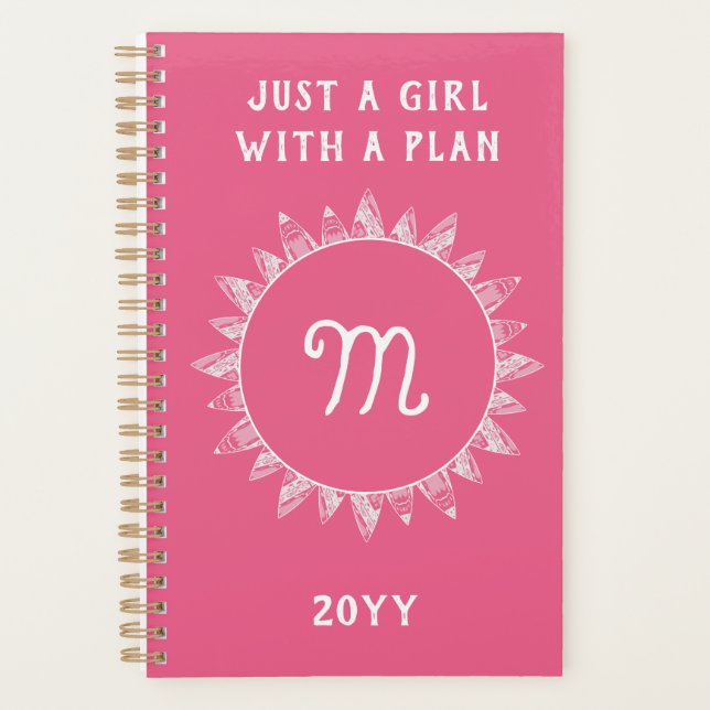 Agenda Monograma Branco Cor-de-rosa feminino (Frente)