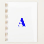 Agenda Monograma branco de cobalto minimalista<br><div class="desc">Monograma personalizado,  branco e azul cobalto,  minimalista,  com letra inicial Planner. Texto azul de cobalto personalizado sobre fundo branco de cor sólida.</div>