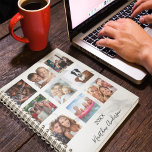 Agenda Monograma branco de mármore de colagem personaliza<br><div class="desc">Faça sua própria colagem de fotos da família como presente ou para você mesmo. Use quatro, 9 das suas fotos favoritas de sua família, amigos, destino de viagem de sonho ou animal de estimação! Personalize e adicione um nome e um ano. O nome é escrito com um moderno estilo escrito...</div>