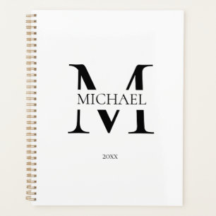 Agenda Monograma branco personalizado Minimalista inicial