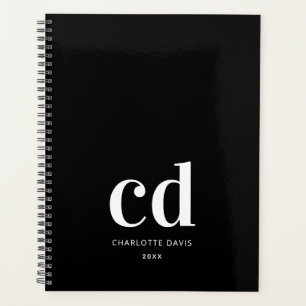 Agenda Monograma branco preto elegante