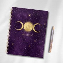 Monograma Celestial Dourado Triplo Roxo da Lua