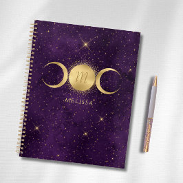 Agenda Monograma Celestial Dourado Triplo Roxo da Lua