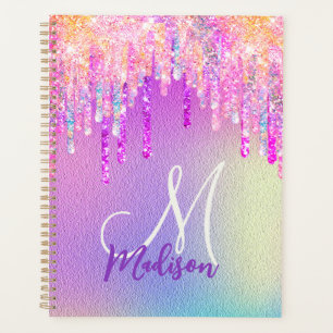 Agenda Monograma cintilante de cor rosa-chic unicorn