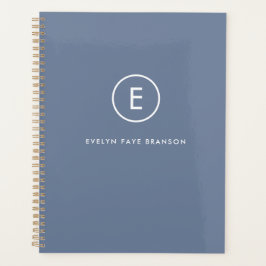 Agenda Monograma Cinza azul Mínimo Nome Inicial Simples