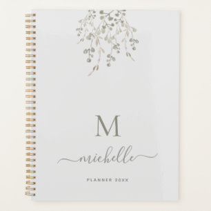 Agenda Monograma Cinza Personalizado de Aquarela Botânica