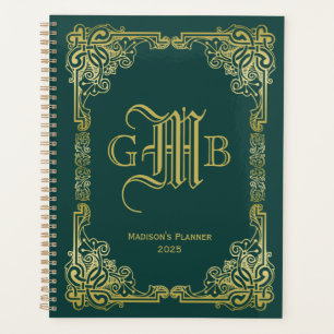Agenda Monograma Clássico de Casamento Dourado Quadro Es