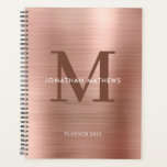 Agenda Monograma Clássico Dourado com Rosa Metálico Bruto<br><div class="desc">Planner Simples de Monograma Clássico com Rosa Metálico Dourado</div>