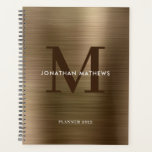 Agenda Monograma Clássico Dourado Metálico Bruto Simples<br><div class="desc">Planejador Simples de Monograma Clássico Dourado Metálico Bruto</div>