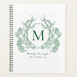 Agenda Monograma Clássico Verde Floral Crest Vintage