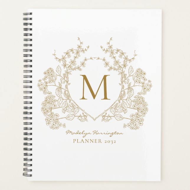 Agenda Monograma Clássico Vintage Floral Crest (Frente)