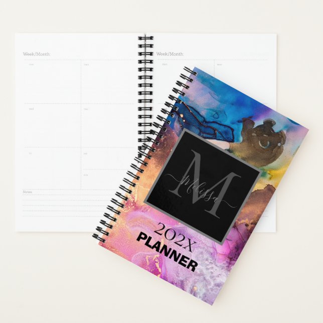 Agenda Monograma Colorido Marbled Personalizável (Exibição)