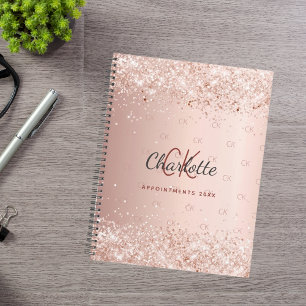 Agenda monograma com rosa dourado, monograma cor-de-rosa,