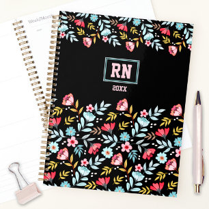 Agenda Monograma Cor Azul Cor-de-Rosa Preto Floral