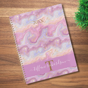 Agenda Monograma, cor-de-rosa e roxo, de agato iridiescen