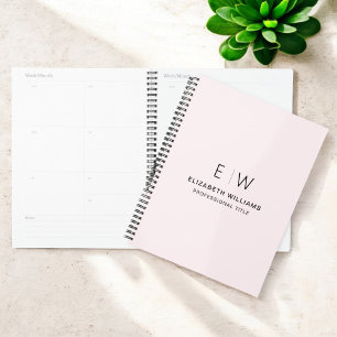 Agenda Monograma Cor-de-Rosa Profissional Inicial