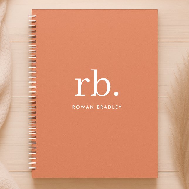 Agenda Monograma Coral Peach Feminina Elegante Minimalist (Criador carregado)