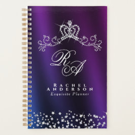 Agenda Monograma Coroa com Brilho Azul Roxo