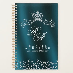 Agenda Monograma Coroa com Brilho Verde