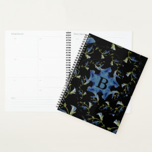 Agenda Monograma da arte fractal de sábado azul e preto