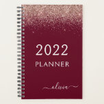 Agenda Monograma da Brilhante Rosa Rosa 2022<br><div class="desc">2022 Rosa Dourado - Blush Pink and Burgundy Sparkle Monogramme Name and Initial Spiral Notebook (Nome do monograma do brilho brilhante e brilhante e do notebook espiral inicial). Isto faz o doce e perfeito aniversário de 16 anos, casamento, chá de panela, aniversário, chá de fraldas ou festa de solteira presente...</div>