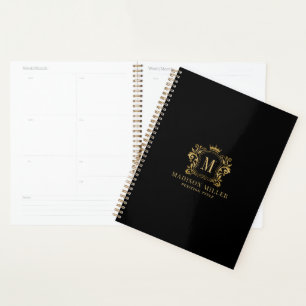 Agenda Monograma da Coroa Real de Paixão Dourada Negra