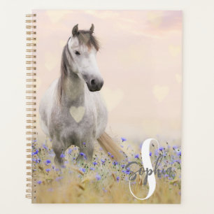 Agenda Monograma da Flor Púrpura de Cavalo Branco Cujo Ca